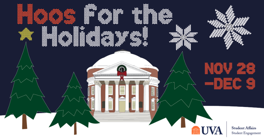 hoos for the holidays graphic showing the rotunda and event dates