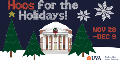hoos for the holidays graphic showing the rotunda and event dates